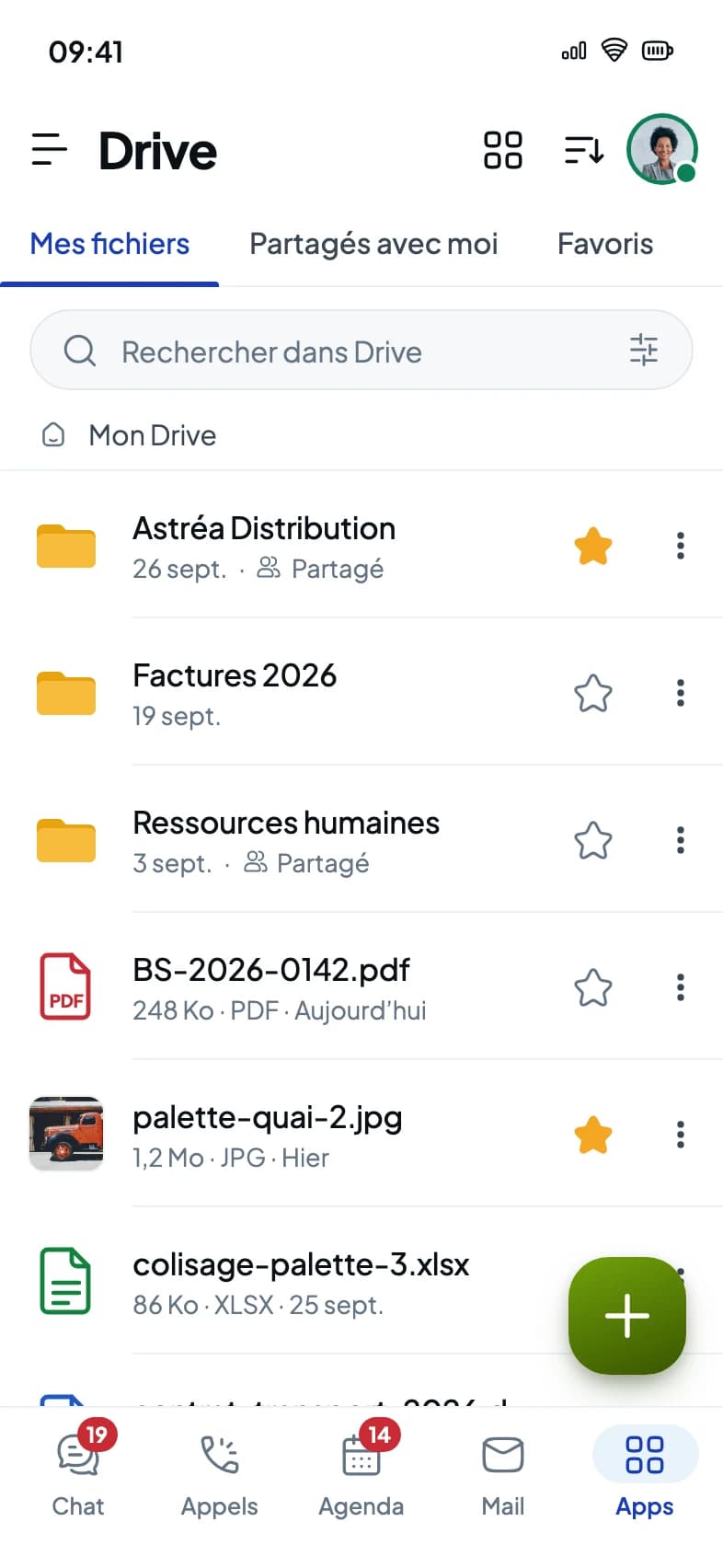 The Drive mobile app: the My files screen, with folders and recent files.