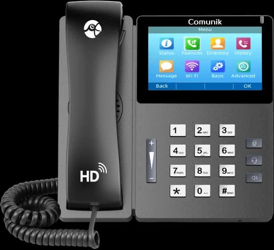 The CMK15 touchscreen IP phone, front view.